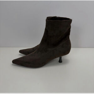 UNISA | Brown Suede Kitten Heel Pointed Toe Ankle Boots